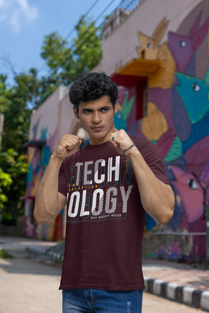 Men's Burgundy Round Neck T-shirts