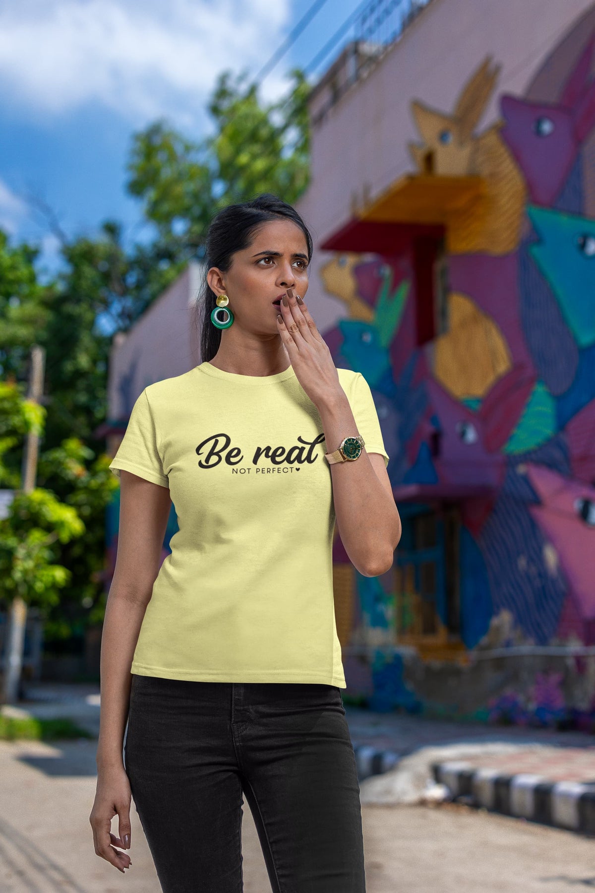 Karavirs® Real Butter Yellow graphic tee for women India