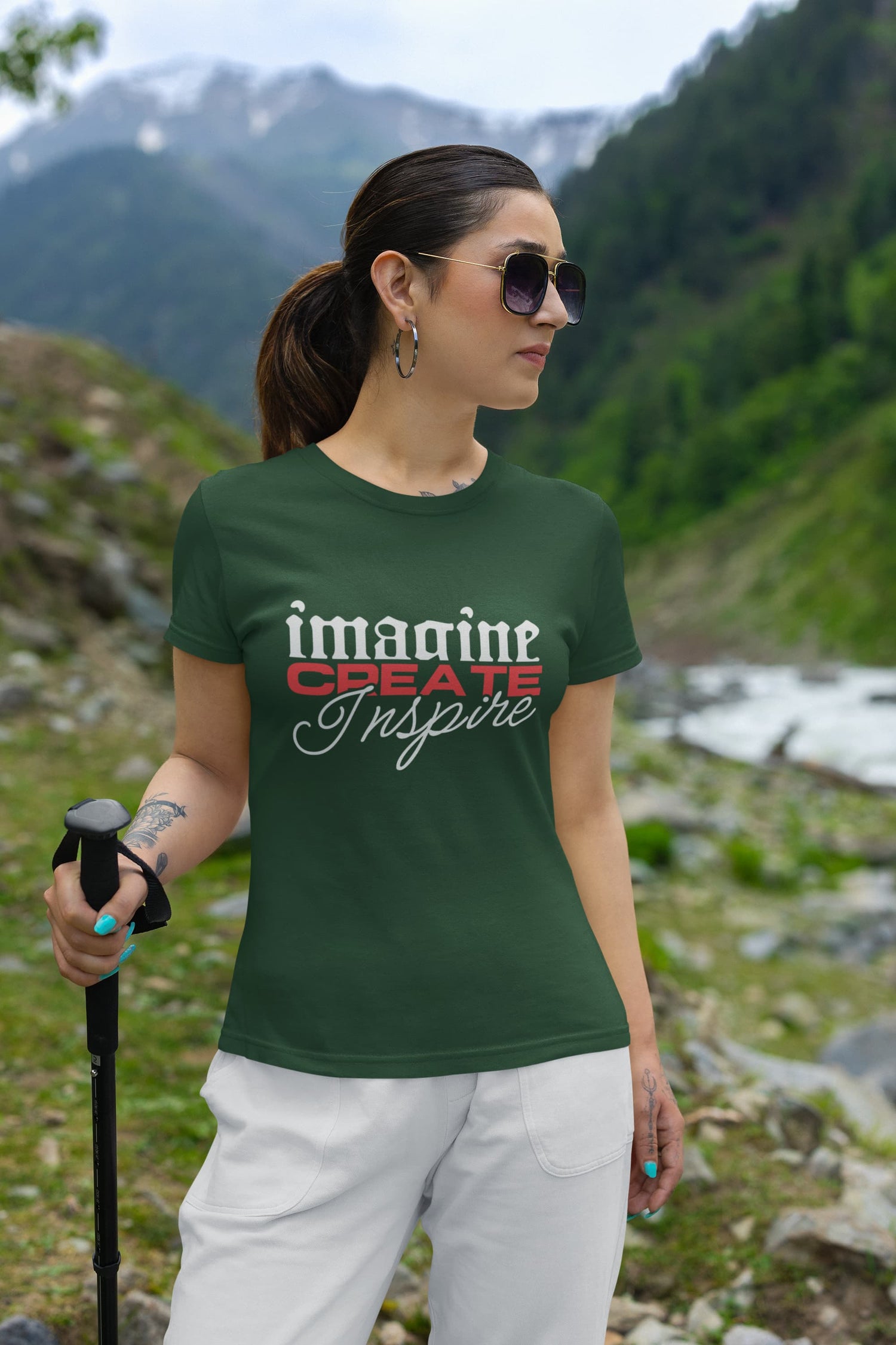 WOMENS OLIVE GREEN ROUNDNECK T-SHIRT