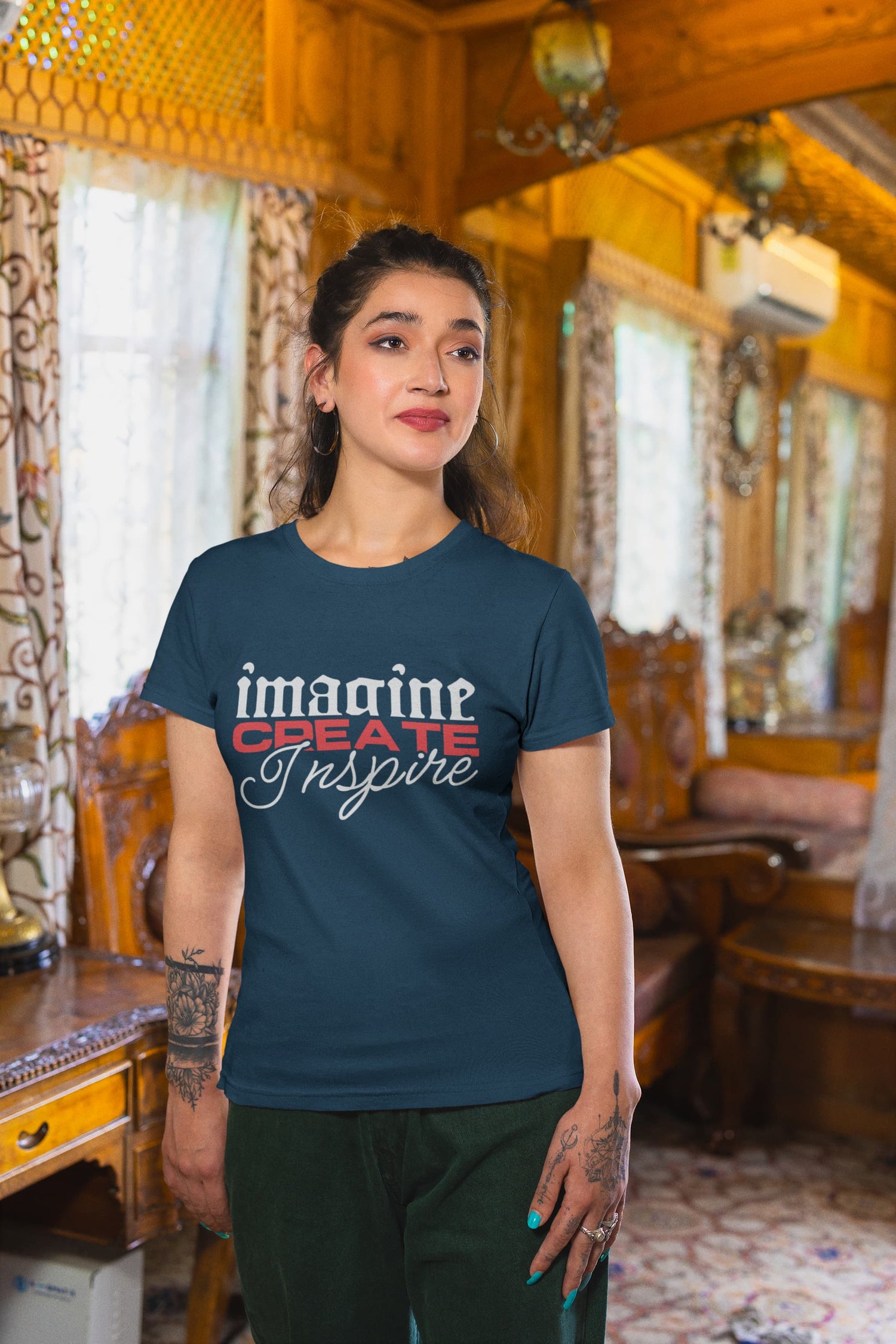 WOMENS NAVY BLUE ROUNDNECK T-SHIRT