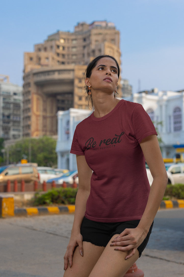 WOMEN MAROON ROUNDNECK T-SHIRT