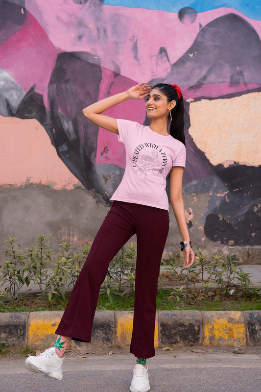 Women's Light Pink Round Neck T-shirt