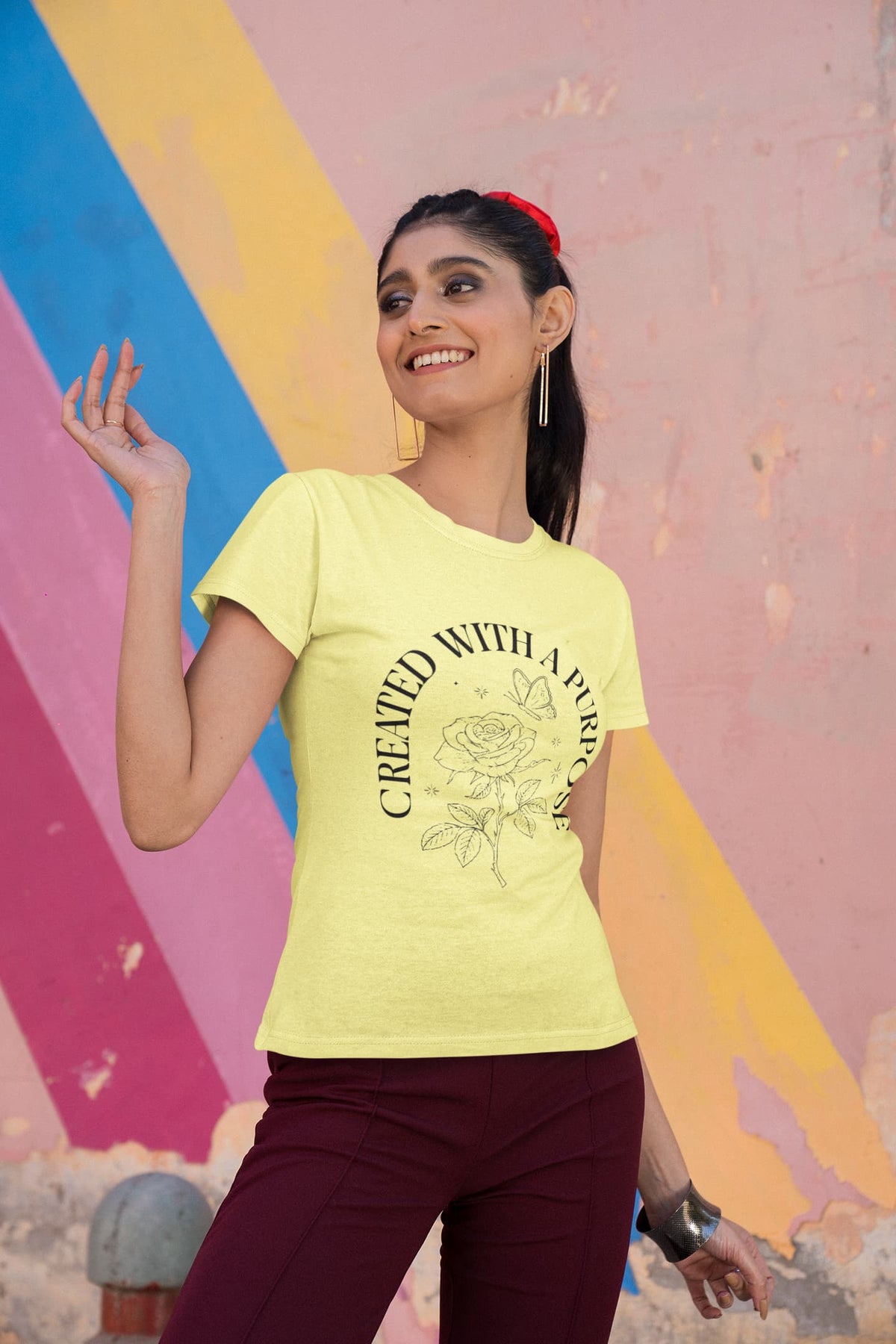 Women's Butter Yellow Round Neck T-shirt