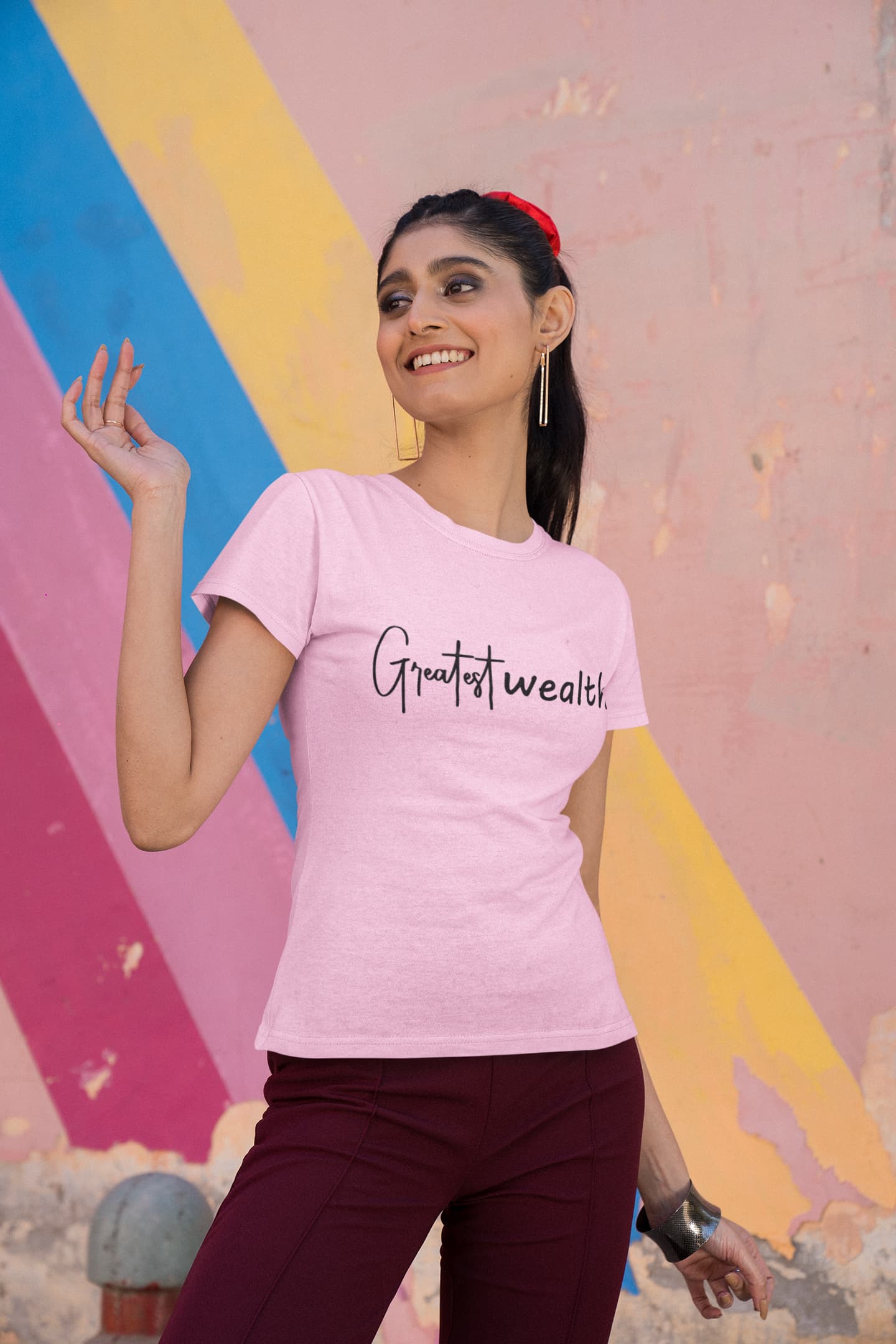 WOMENS LIGHT PINK ROUNDNECK T-SHIRT