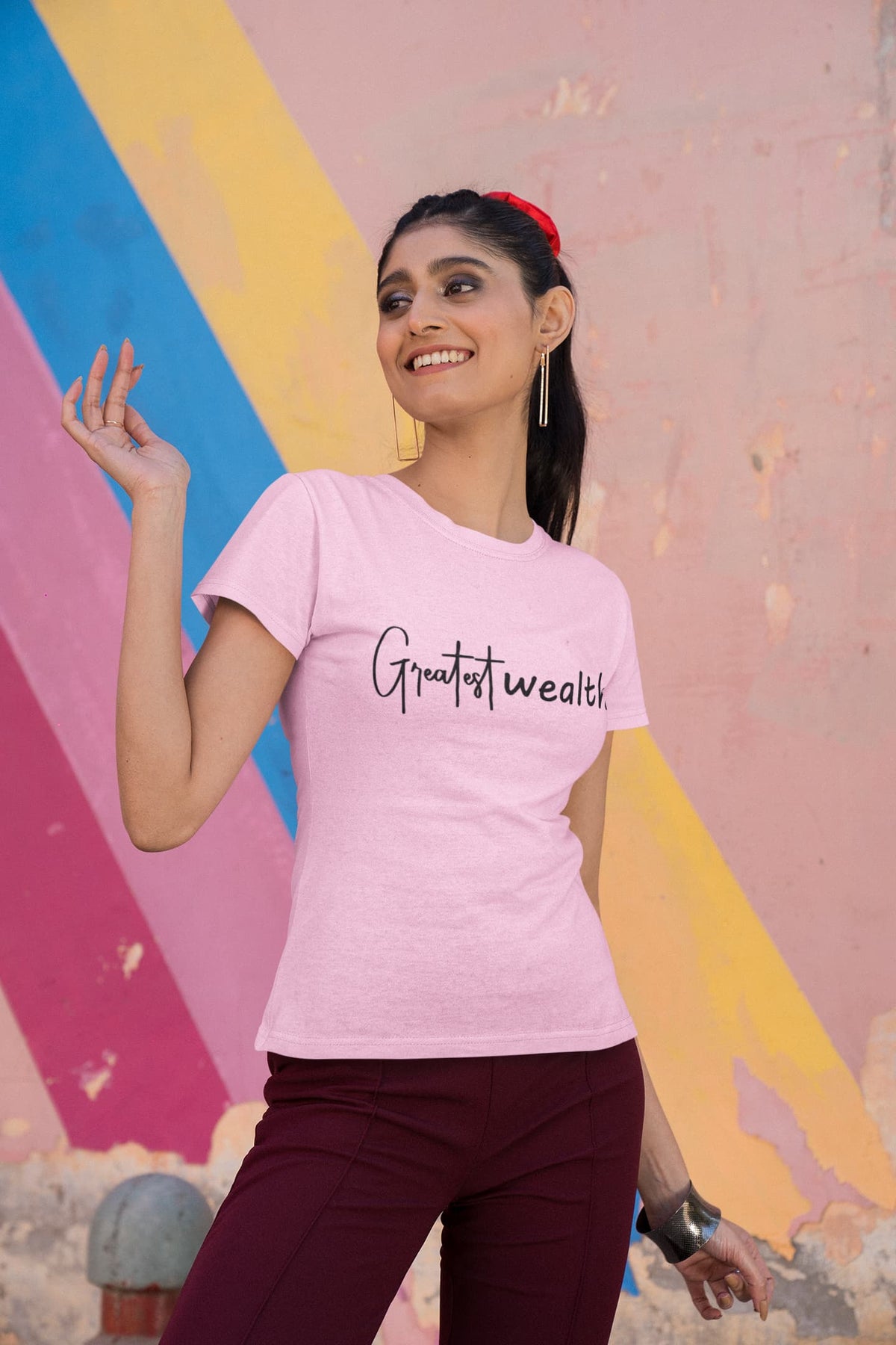 Karavirs® Wealth Light Pink graphic tee for women India