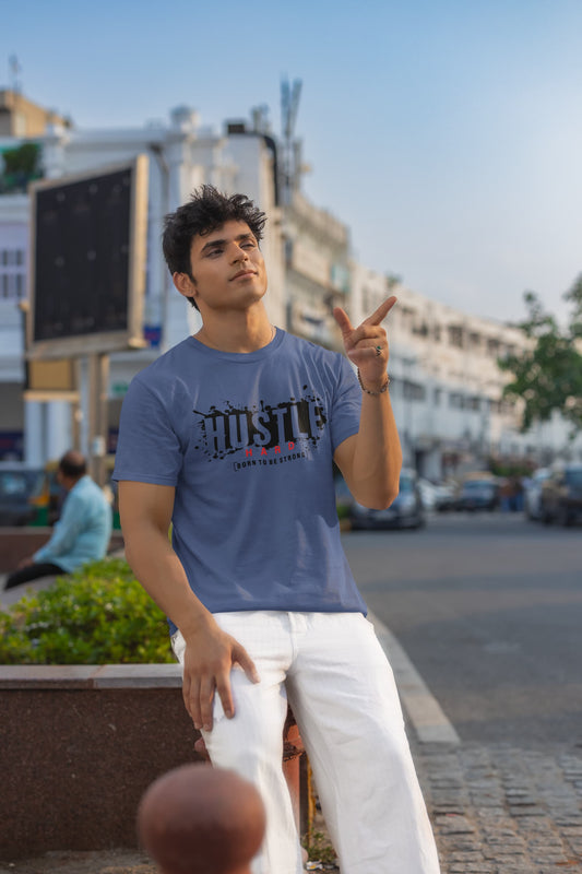 Men's Smoke Blue Round Neck T-shirt