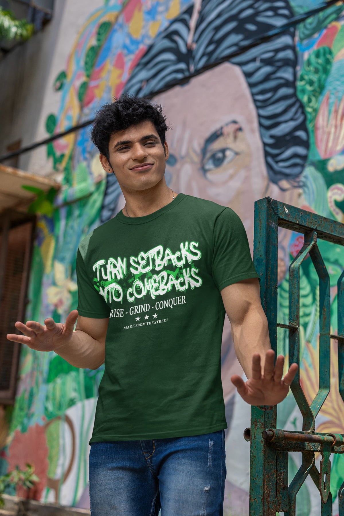 Men's Olive Green Round Neck T-shirts