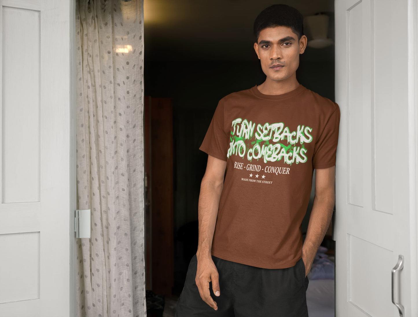 Men's Coffee Brown Round Neck T-shirts