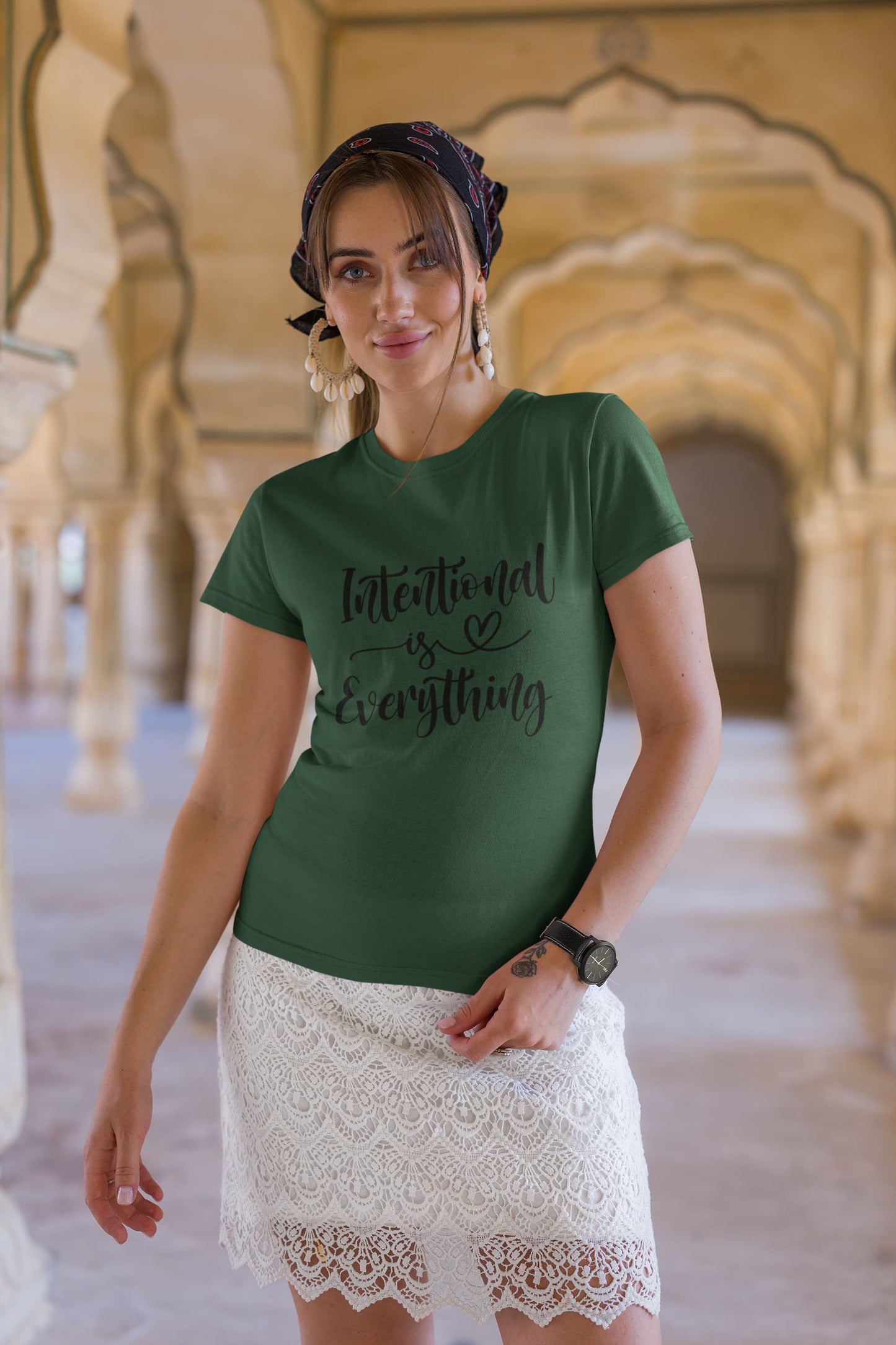 WOMENS OLIVE GREEN ROUNDNECK T-SHIRT