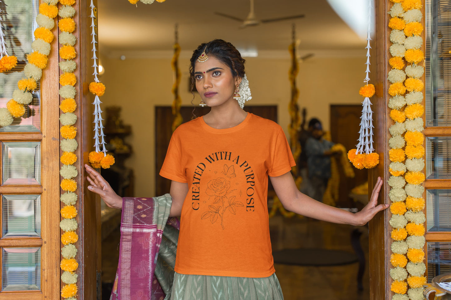 Women's Orange Round Neck T-shirt