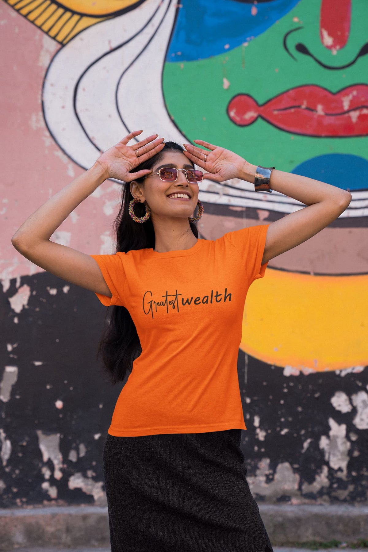 Karavirs® Wealth Orange graphic tee for women India