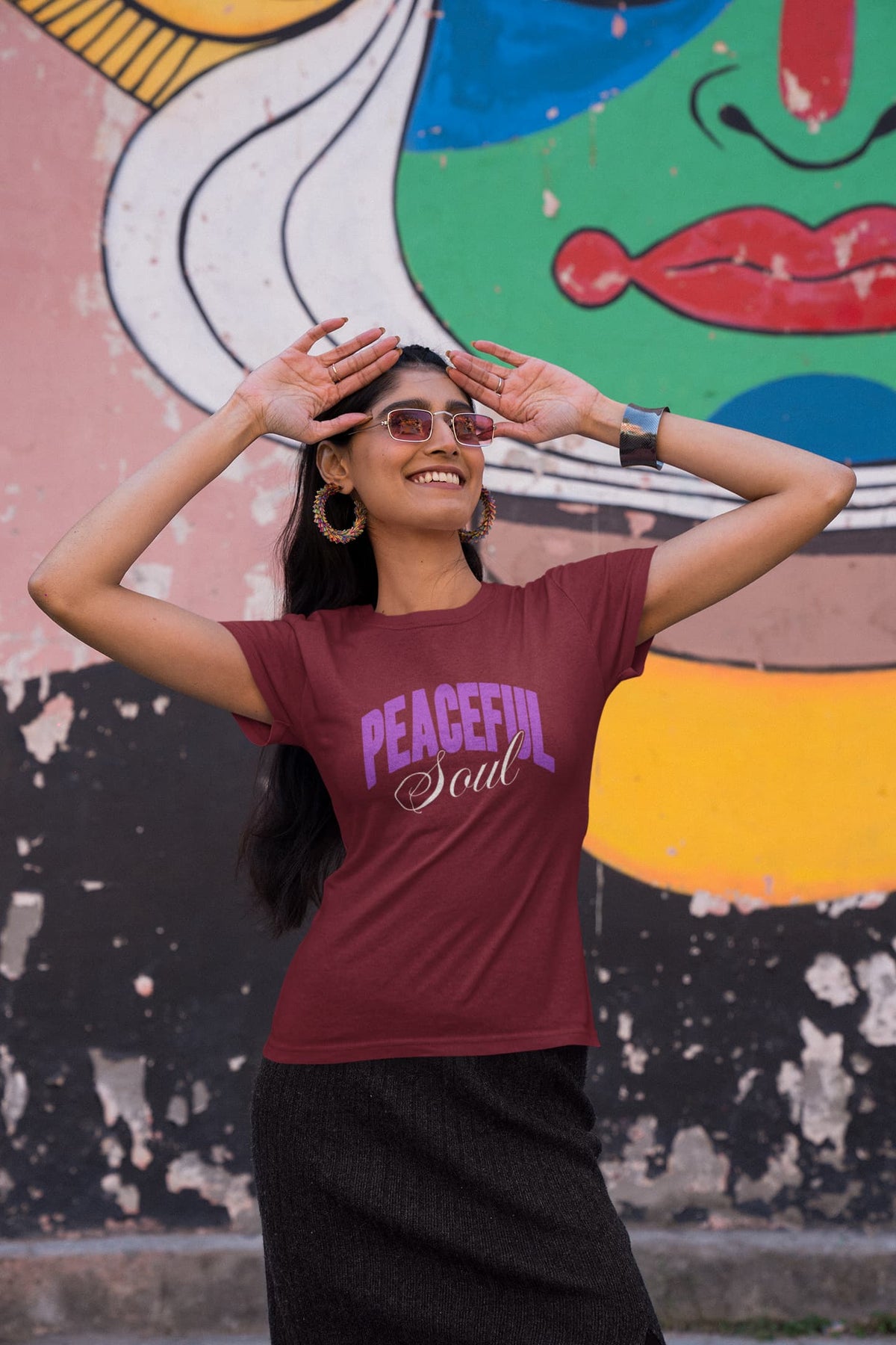 Karavirs® Cedar Maroon graphic tee for women India