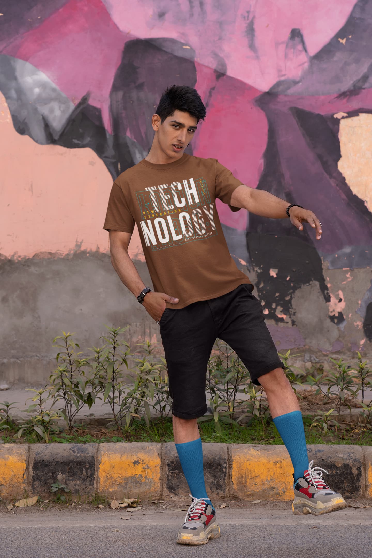 Men's Coffee Brown Round Neck T-shirts