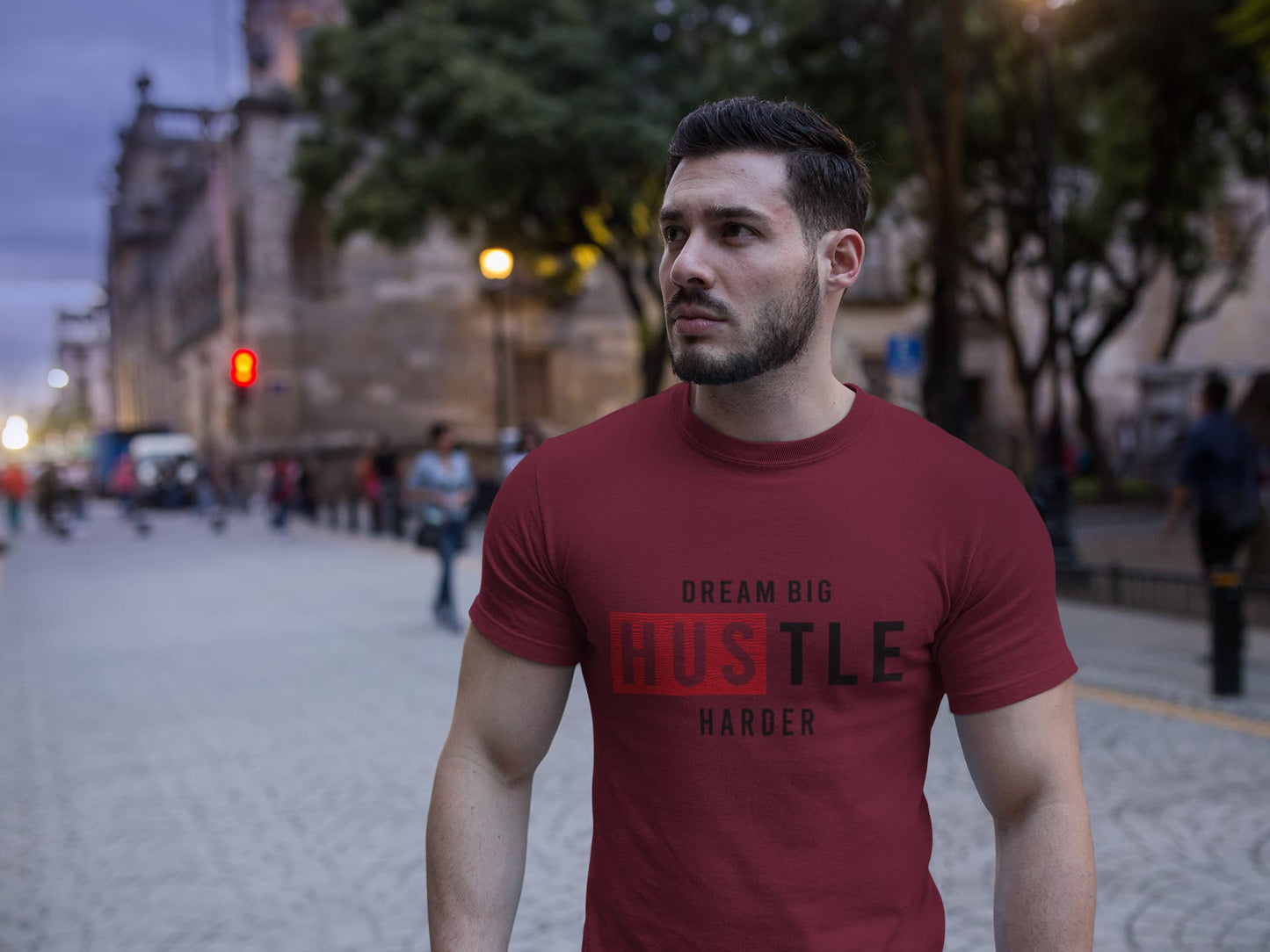 Men's Maroon Round Neck T-shirts