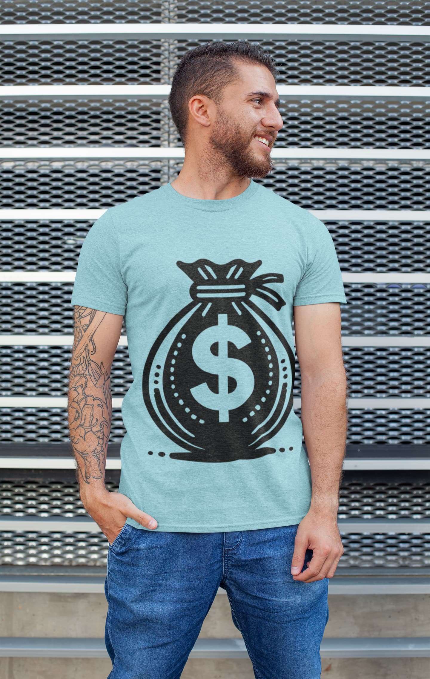 Men's Surf Blue Round Neck T-shirts