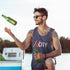 Man juggling beer bottles by a lake with &