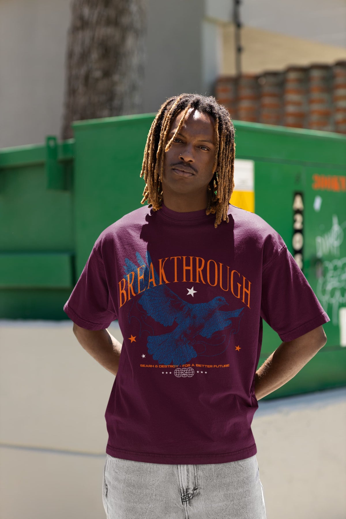 Men's Burgundy Oversized Round Neck T-shirts