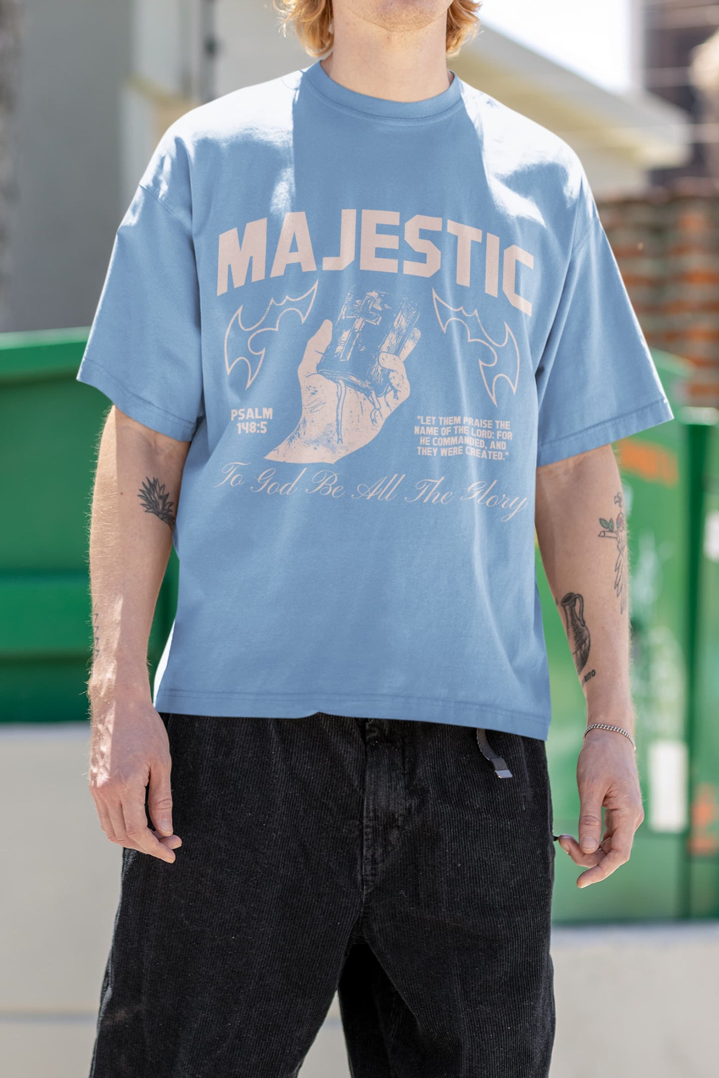 Men's Baby Blue Oversized Round Neck T-shirts
