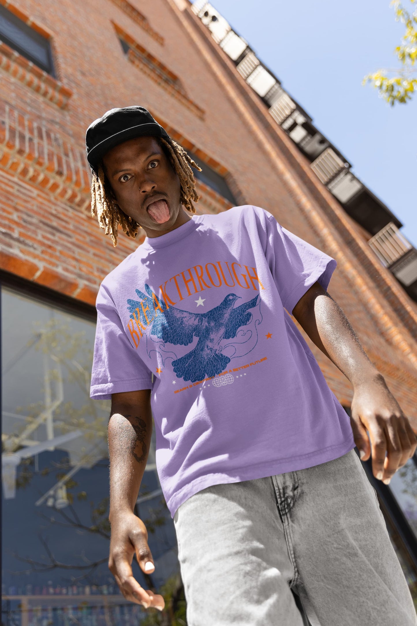Men's Iris Lavender Oversized Round Neck T-shirts
