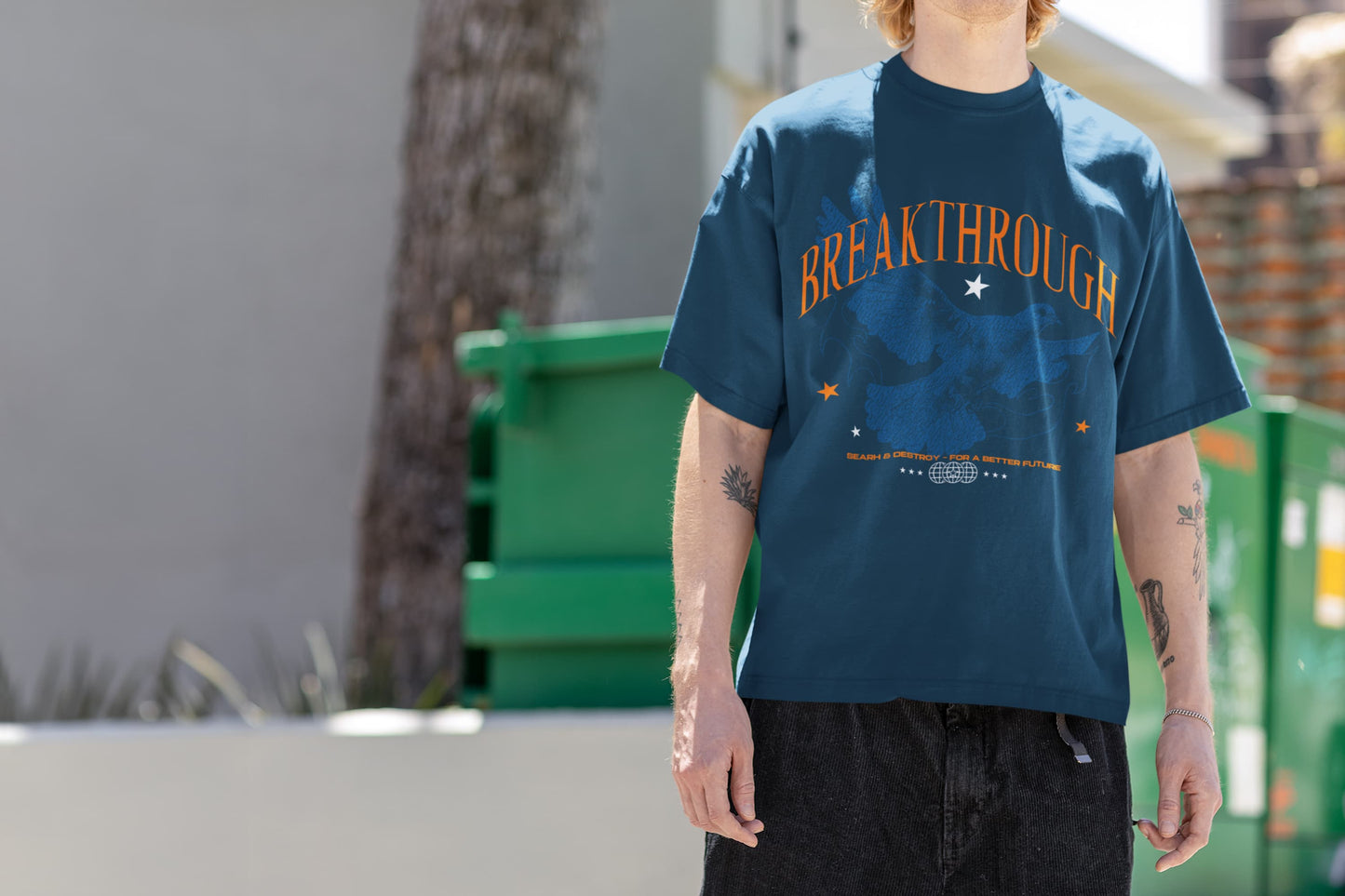 Men's Navy Blue Oversized Round Neck T-shirts