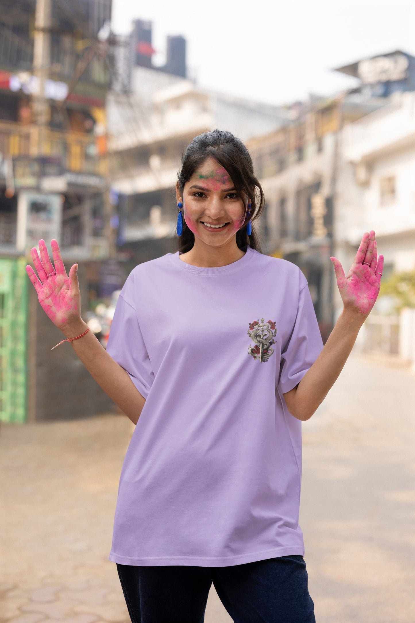 Men's Iris Lavender Oversized Round Neck T-shirts