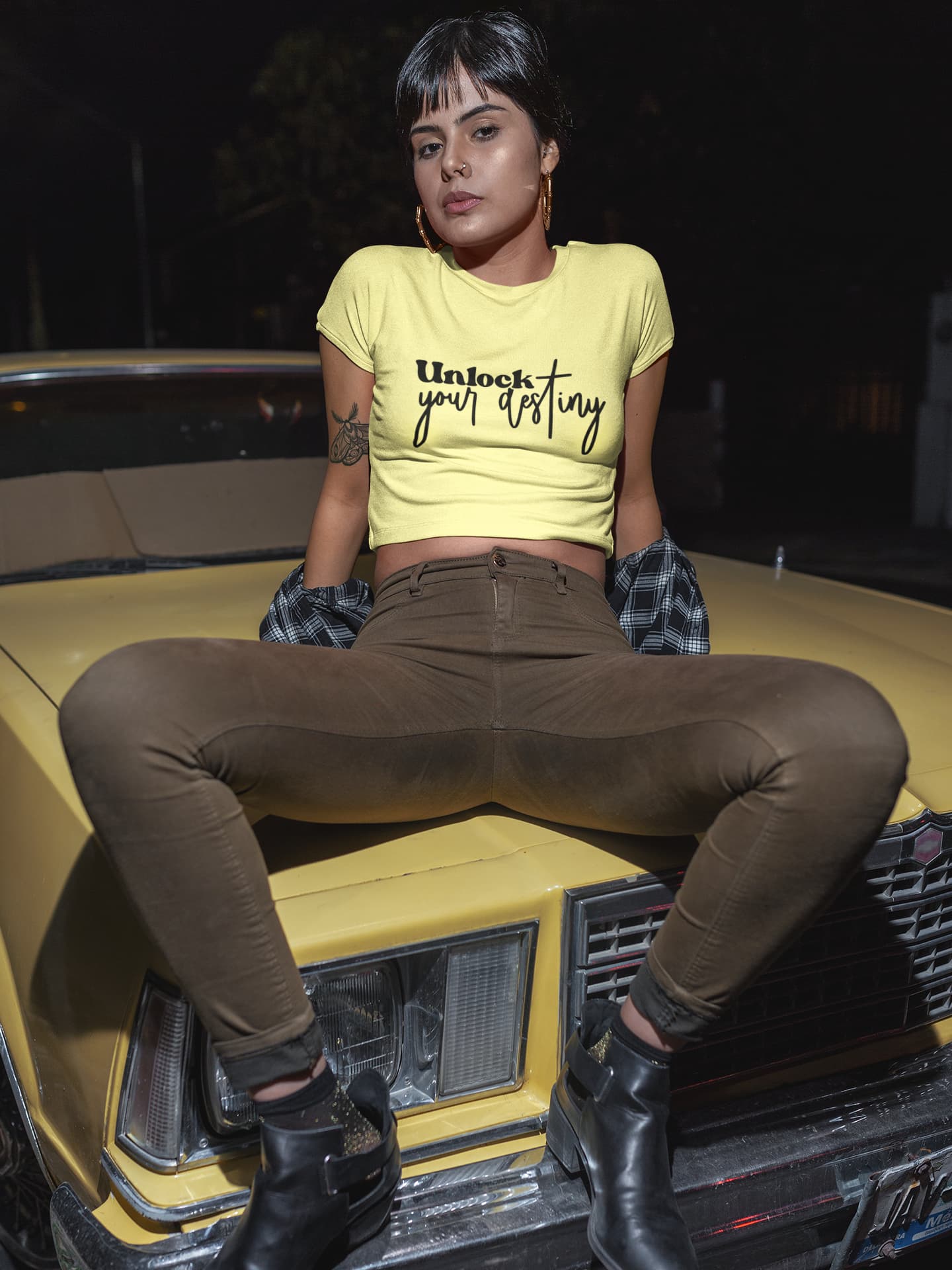 WOMENS BUTTER YELLOW CROP TOP