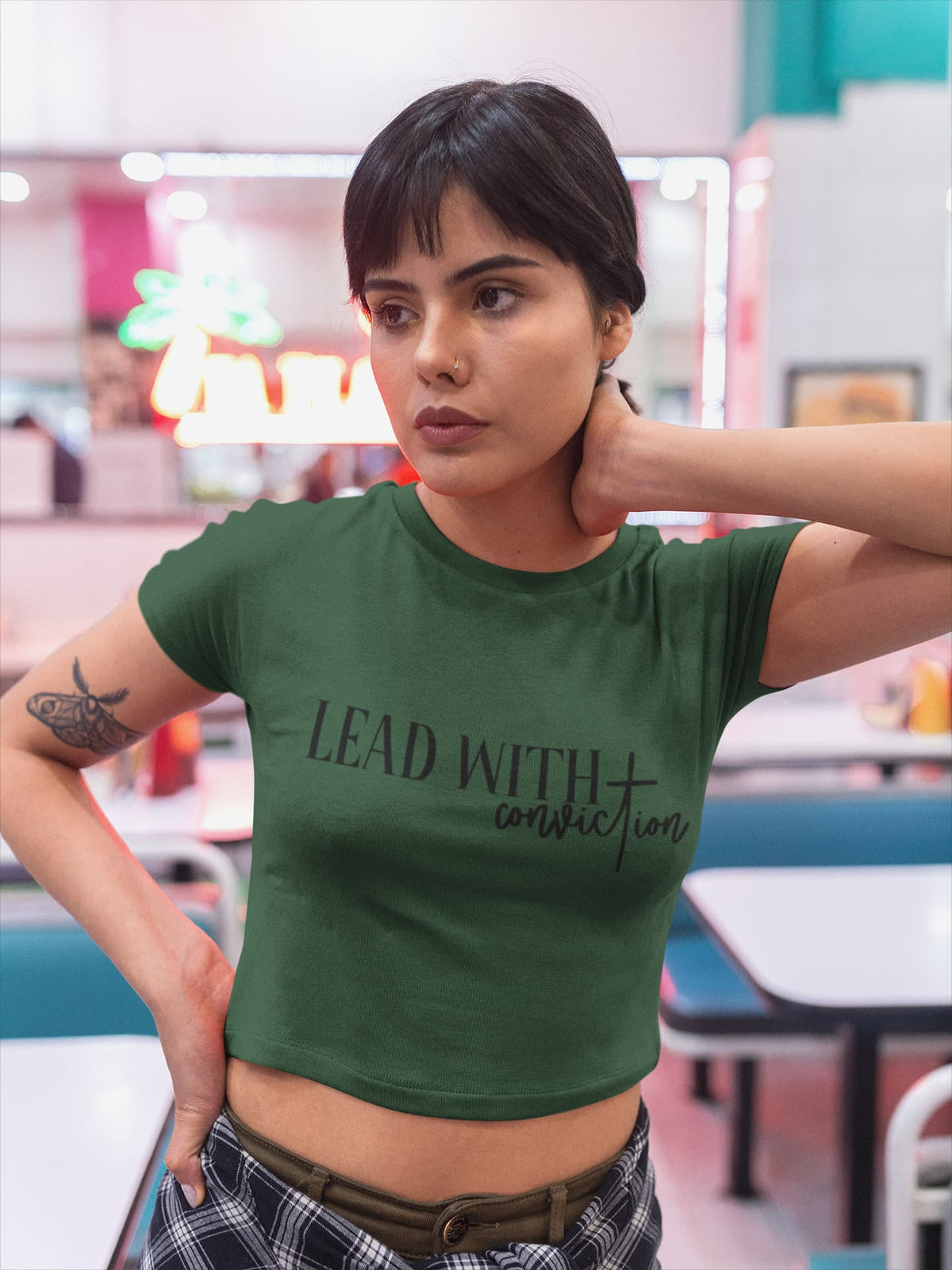 Karavirs® Conviction Olive Green crop top for women India