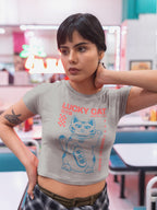Women's Melange Grey Crop Tops