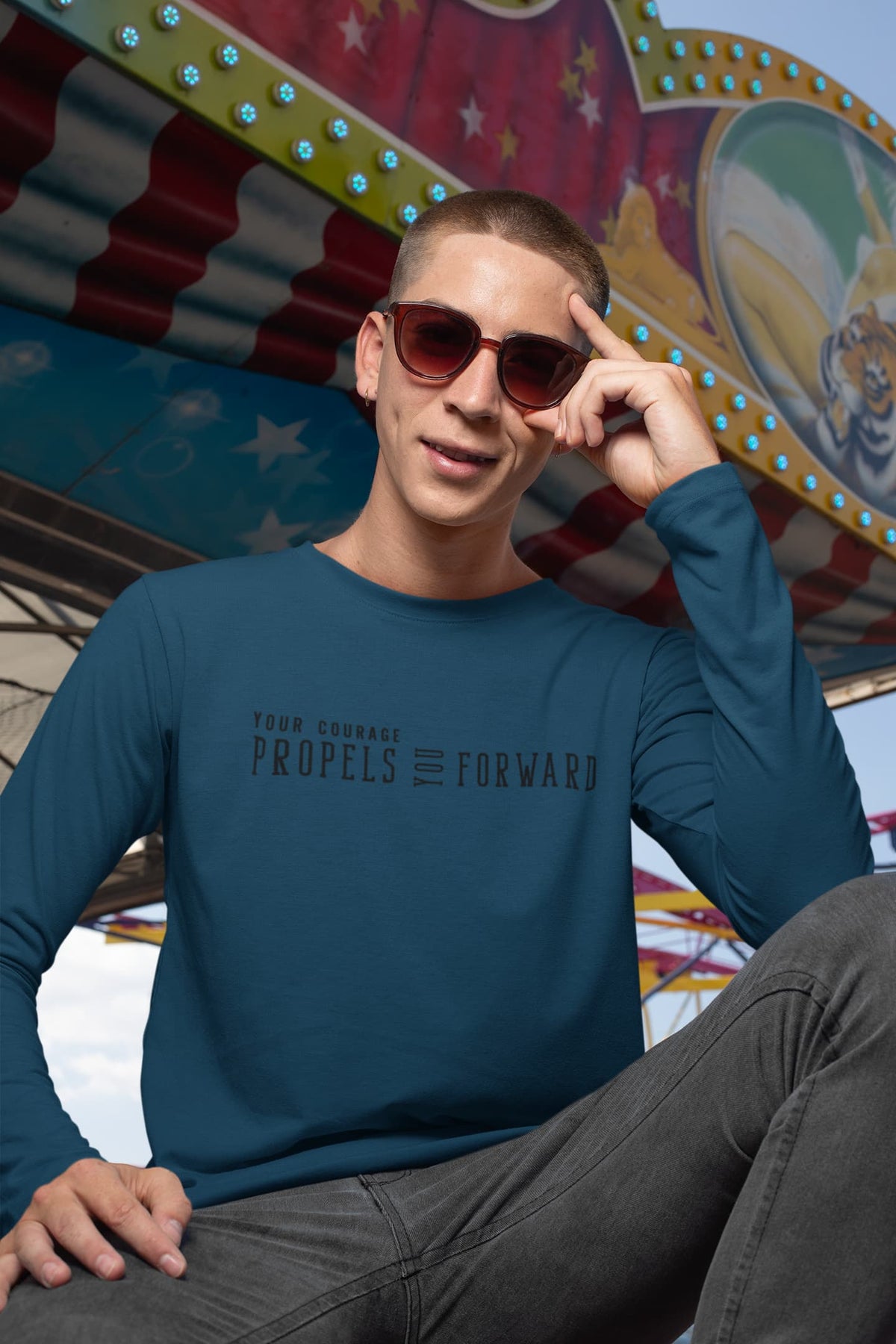 MENS NAVY BLUE ROUNDECK F/S T-SHIRT