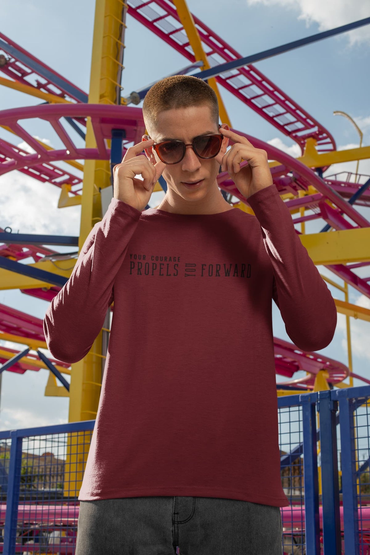 MENS MAROON ROUNDECK F/S T-SHIRT