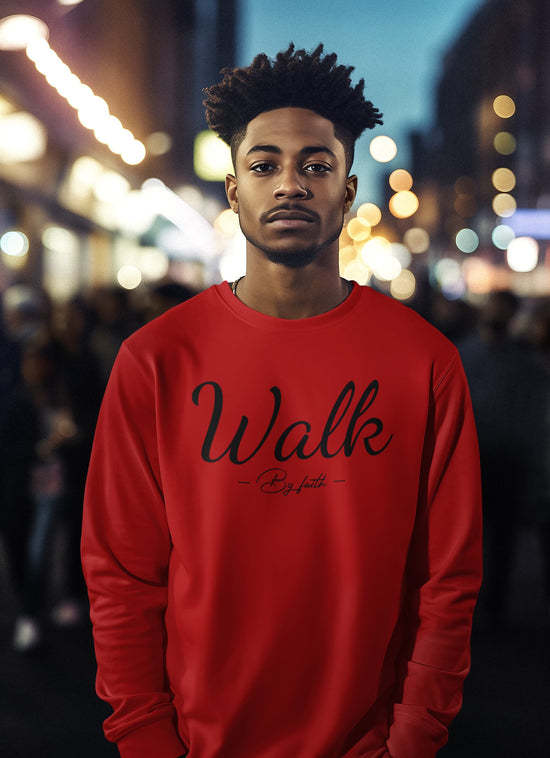 Person wearing a red sweatshirt with &