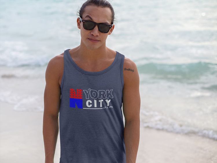 Person wearing a tank top with &