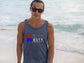 Person wearing a tank top with &