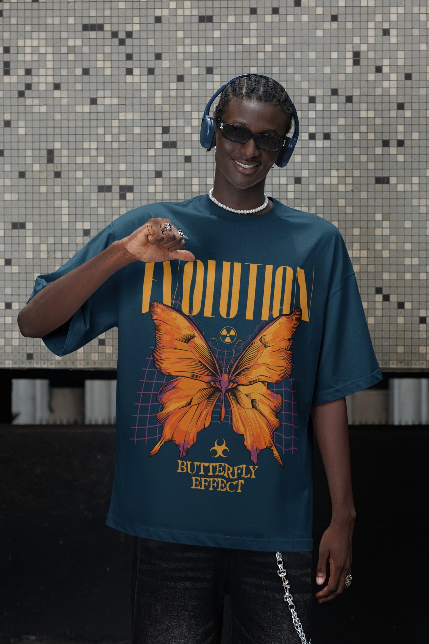 Men's Navy Blue Oversized Round Neck T-shirts