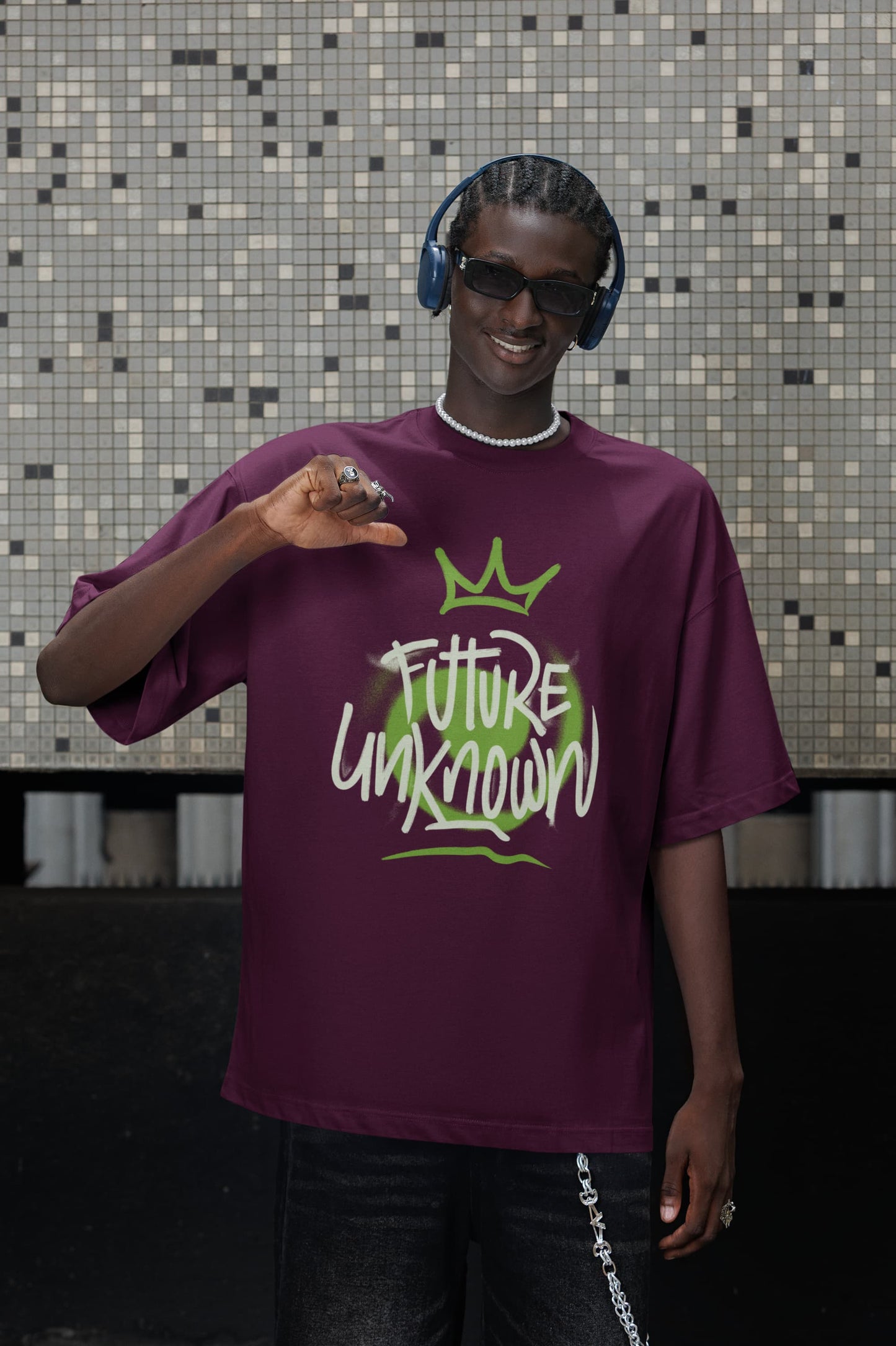 MENS BURGUNDY OVERSIZED ROUNDNECK T-SHIRT 