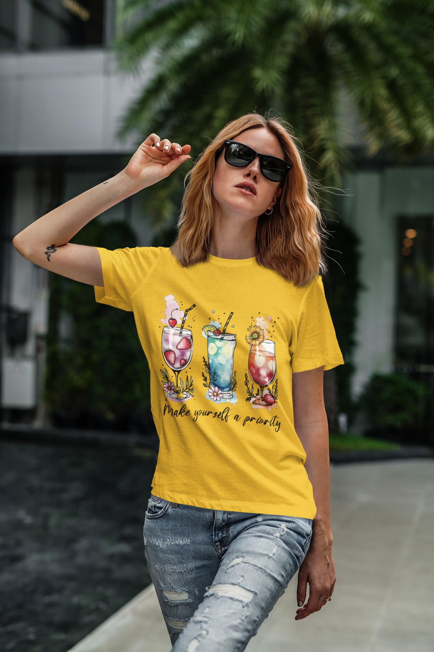 Women's Golden Yellow Round Neck T-shirts