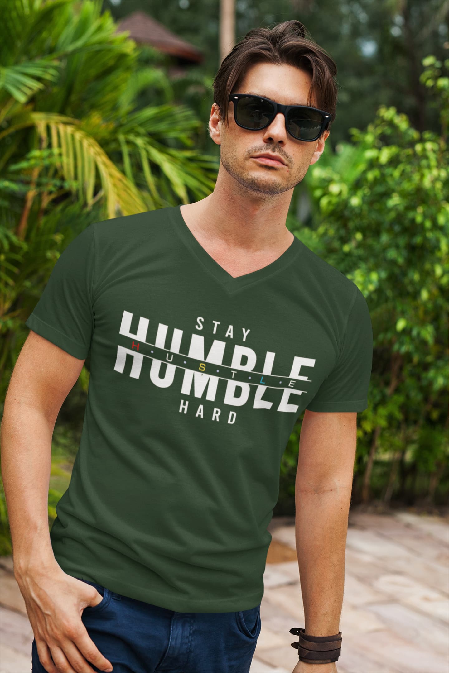 Men's Olive Green V-Neck T-shirts