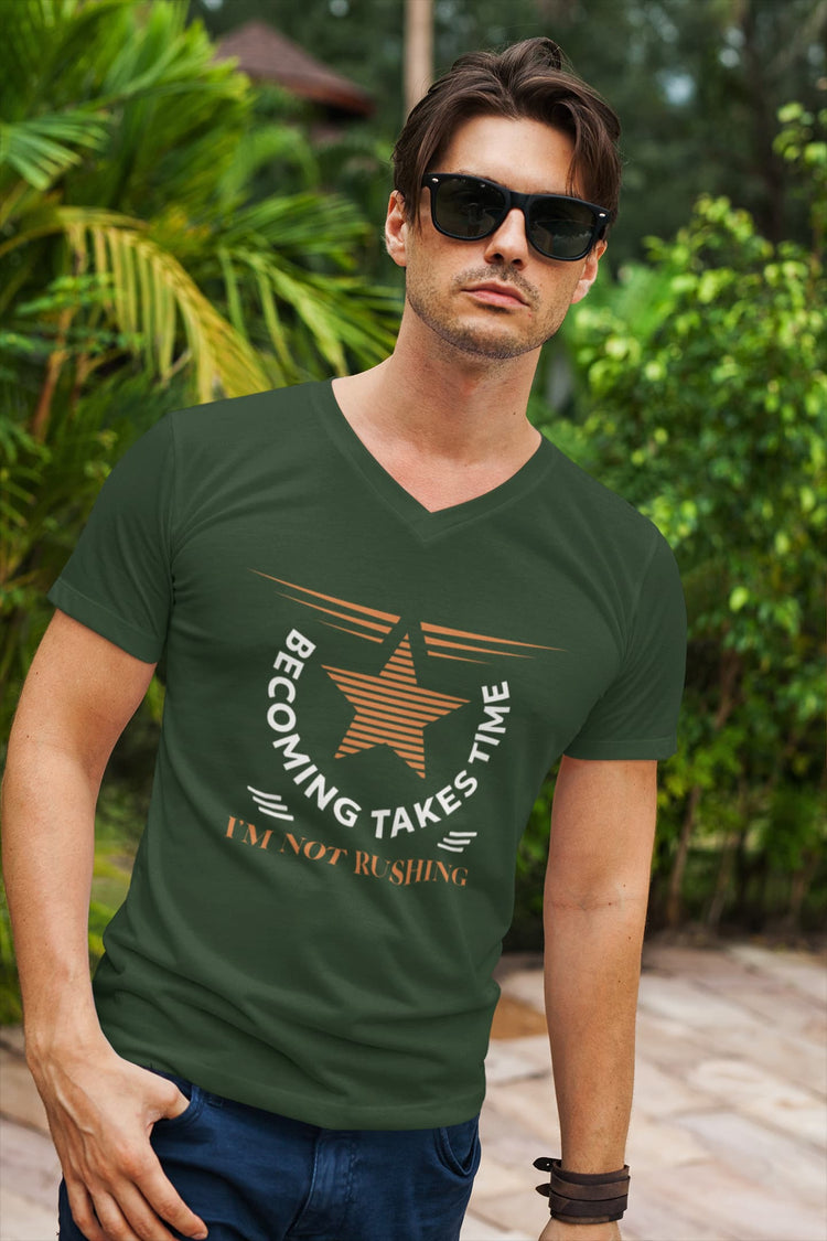 MENS OLIVE GREEN VNECK T-SHIRT 