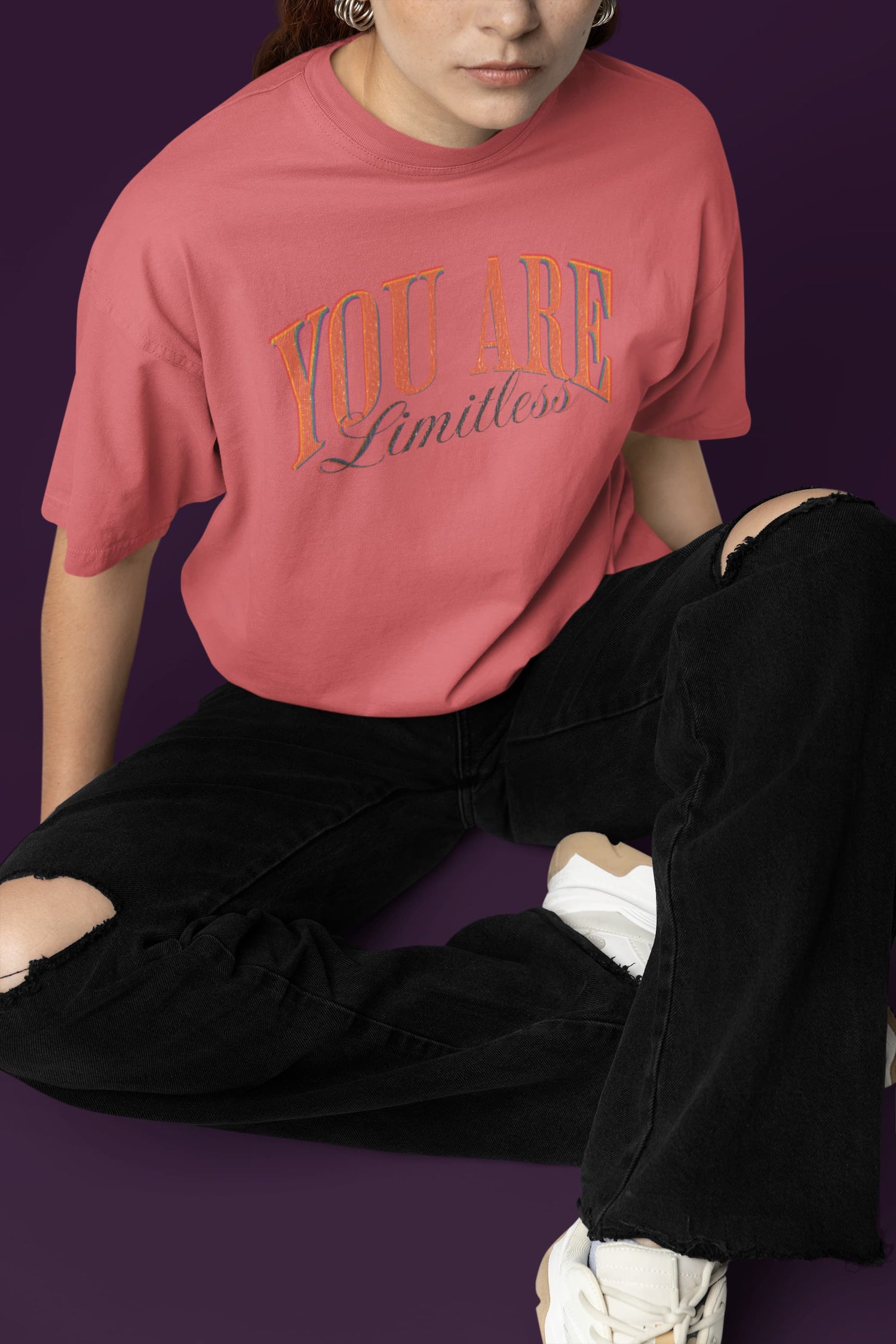 Women Dusty Rose Oversized Round Neck T-shirts