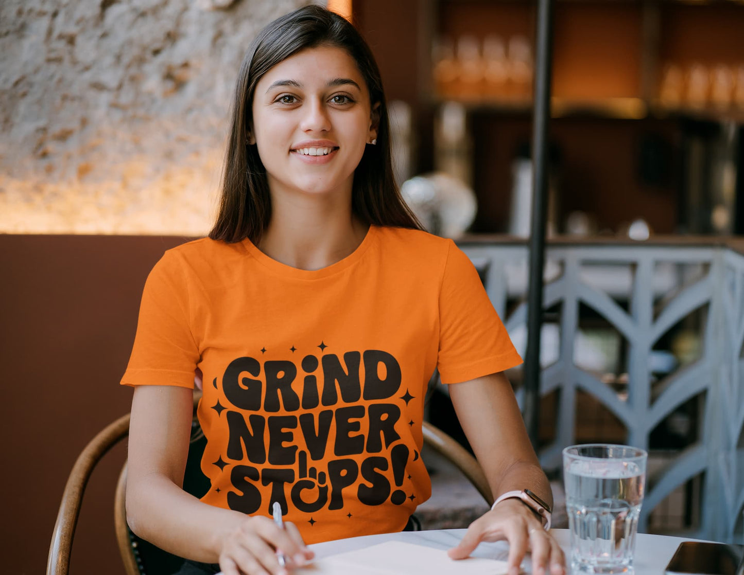 Women's Orange Round Neck T-shirts