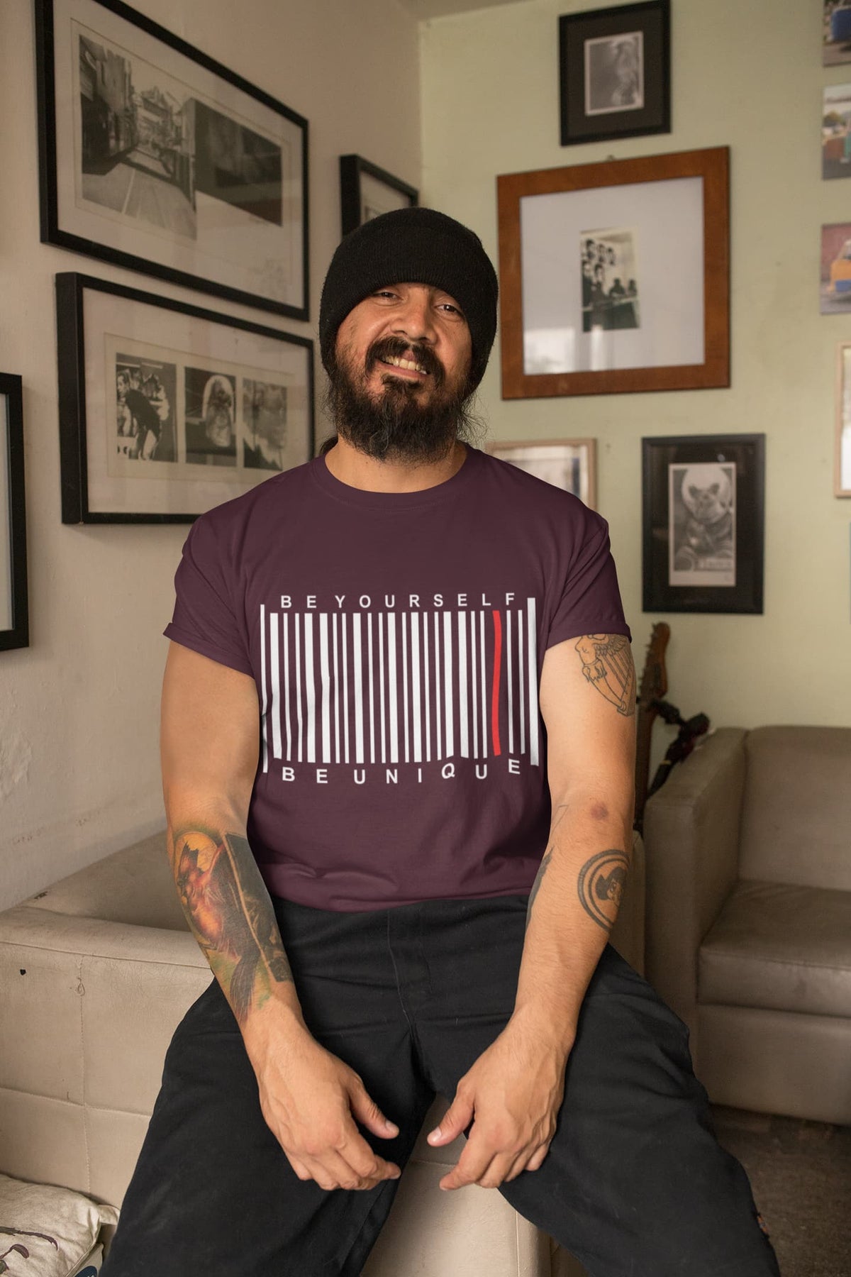 Men's Burgundy Round Neck T-shirts