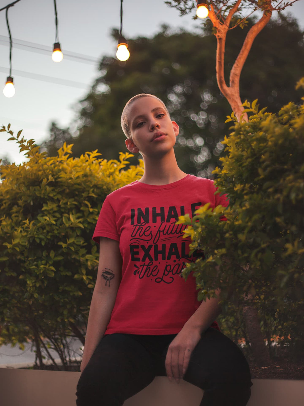 Karavirs® Inhale Red graphic tee for women India