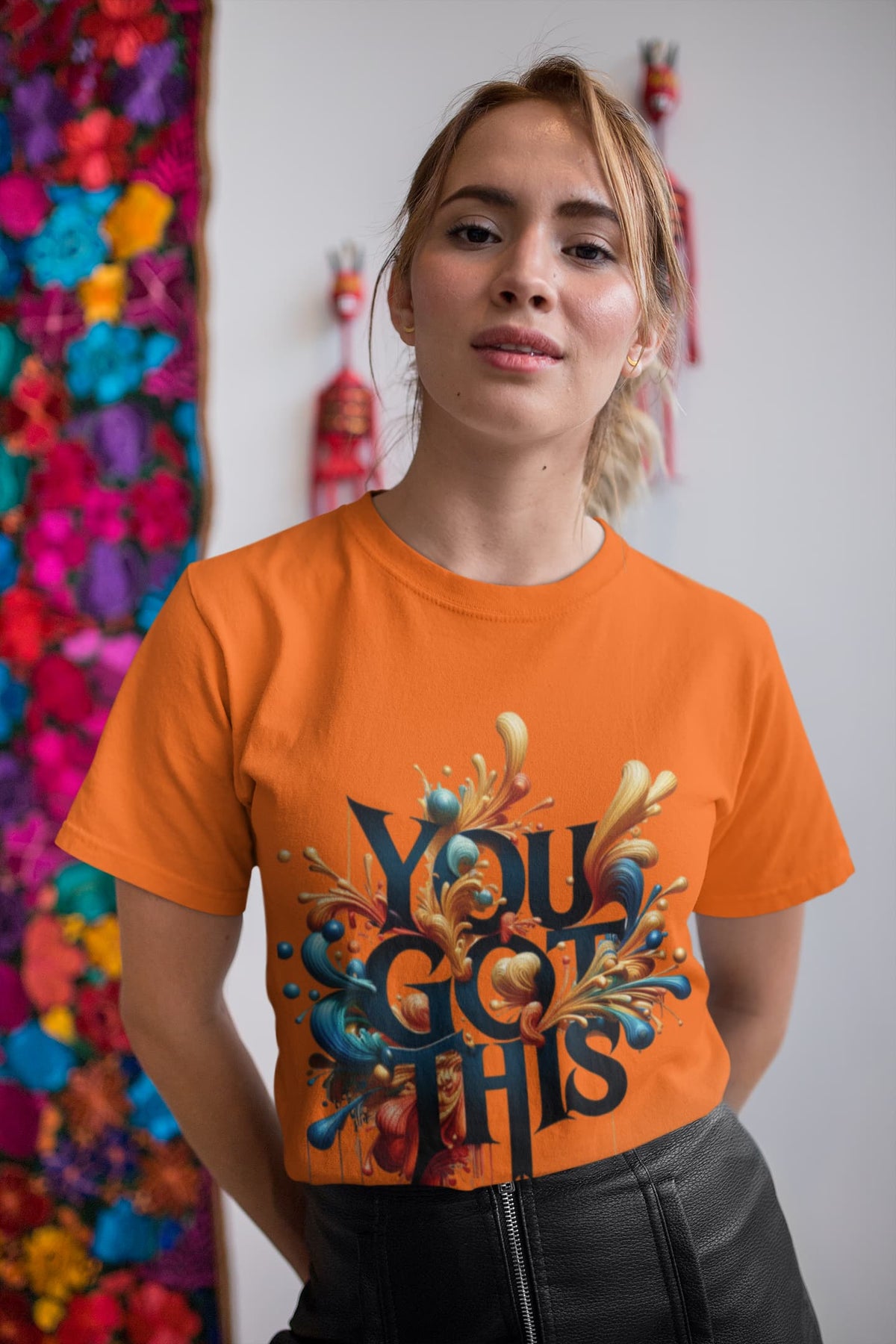 Women's Orange Round Neck T-shirts