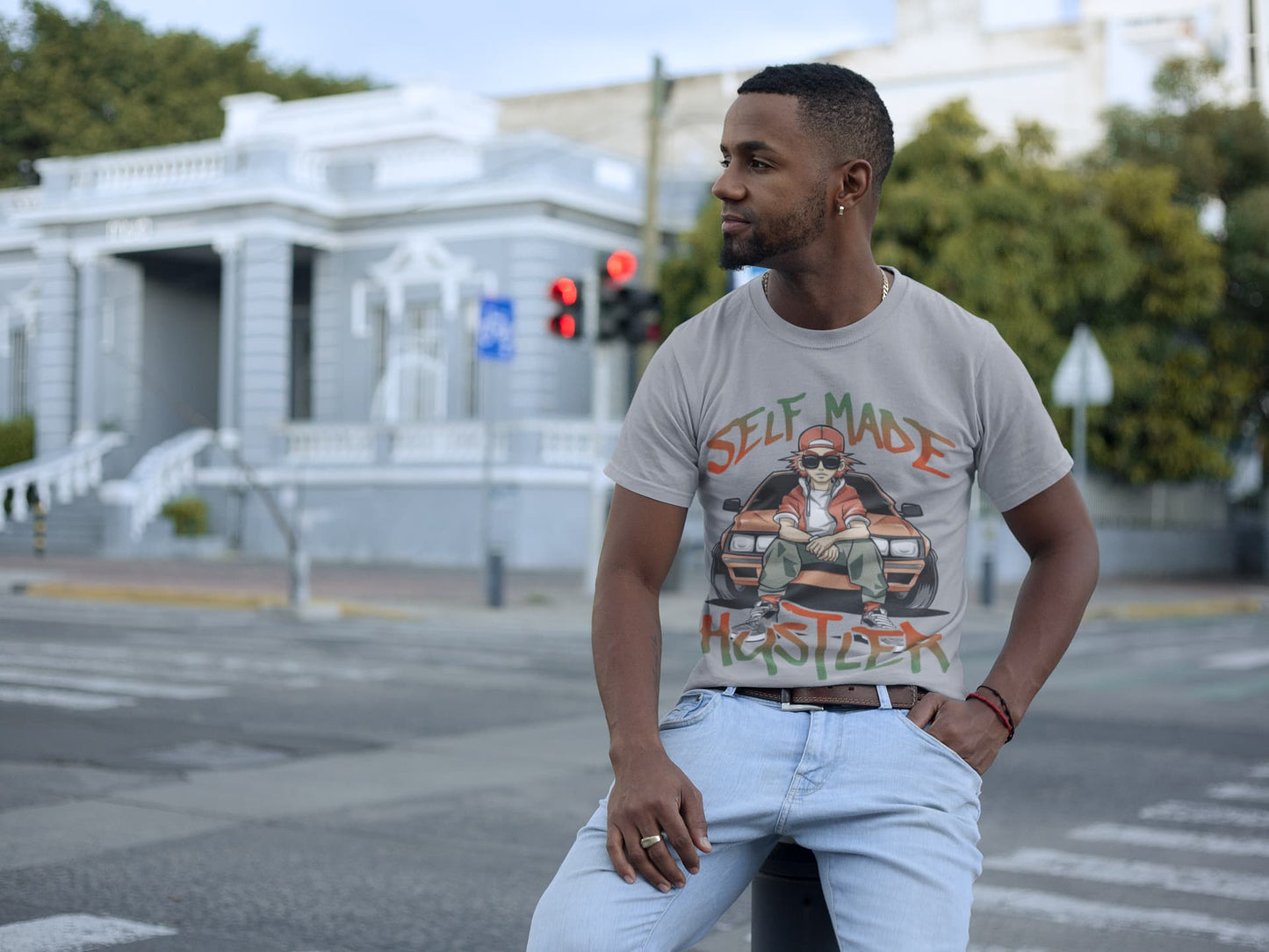 Men's Melange Grey Round Neck T-shirts