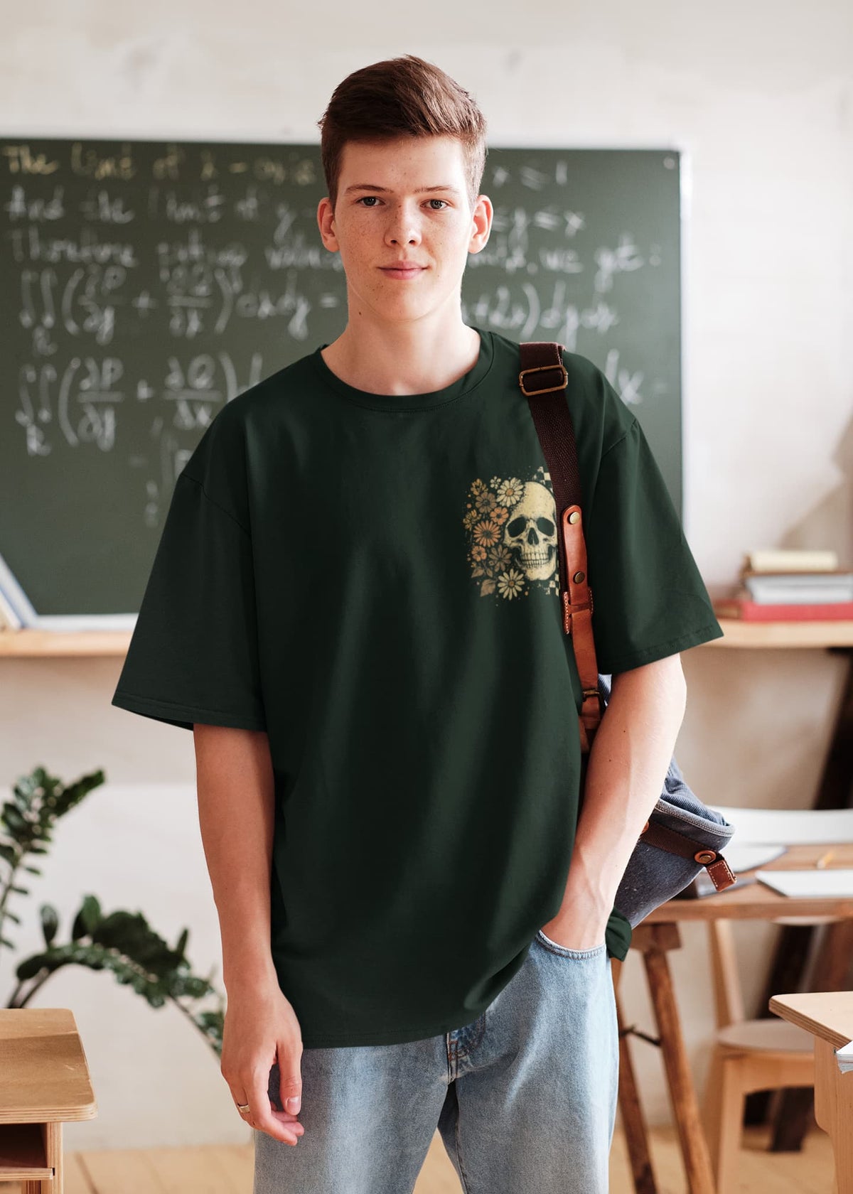 Men's Bottle Green Oversized Round Neck T-shirt