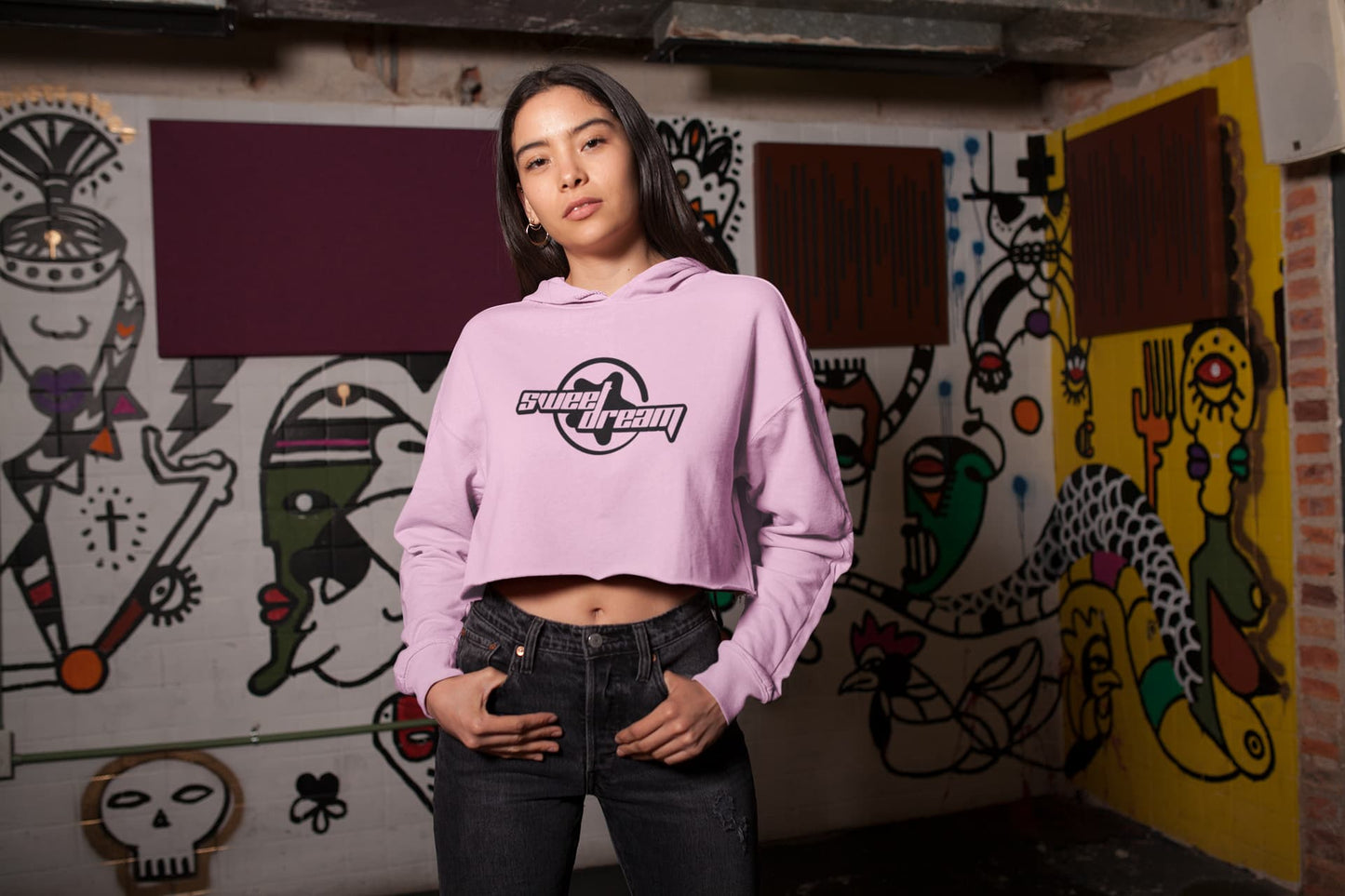 WOMENS LIGHT PINK CROP HOODIES