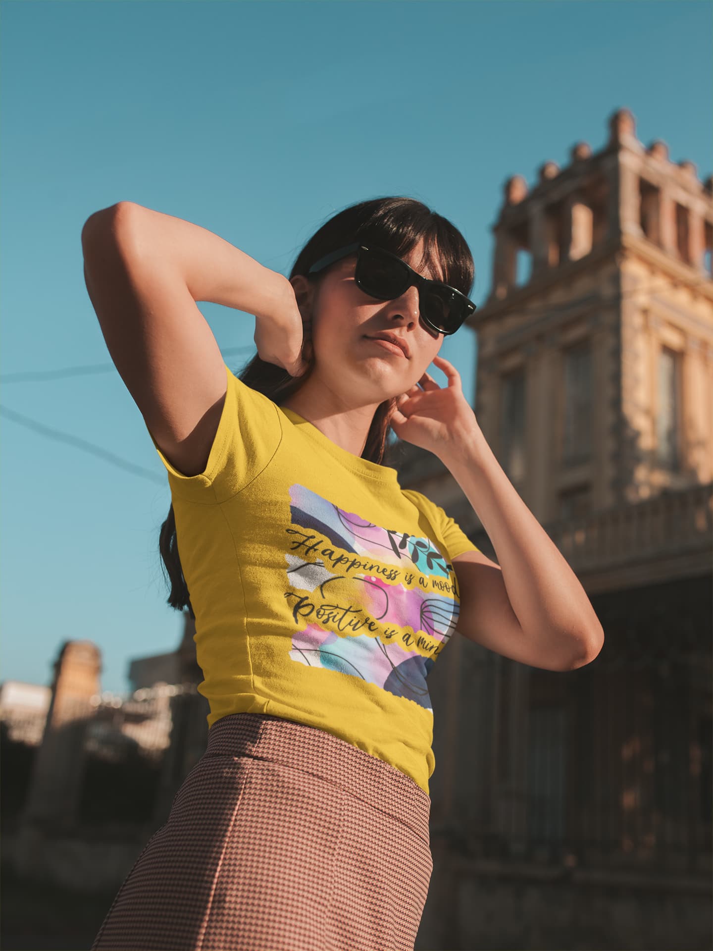 Women's Golden Yellow Round Neck T-shirts