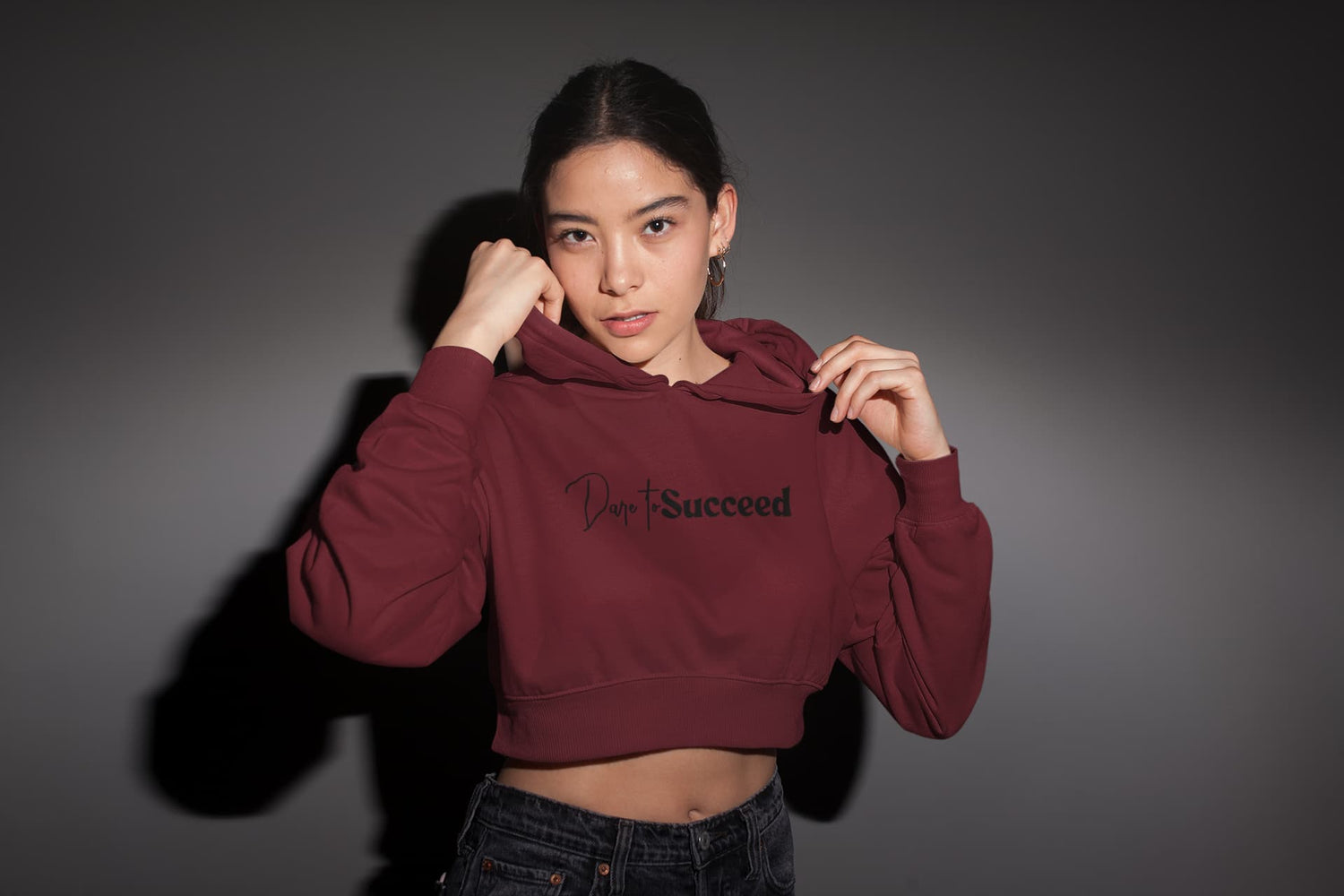 WOMENS MAROON CROP HOODIES