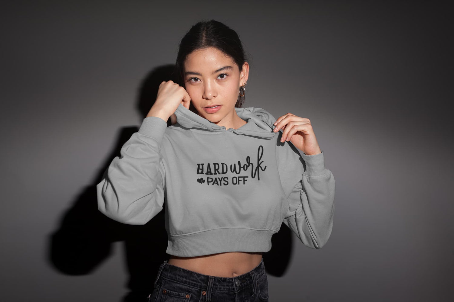 WOMENS MELANGE GREY CROP HOODIES