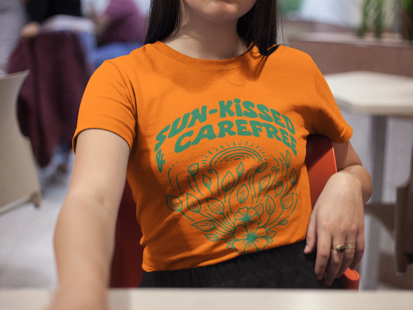 Women's Orange Round Neck T-shirts
